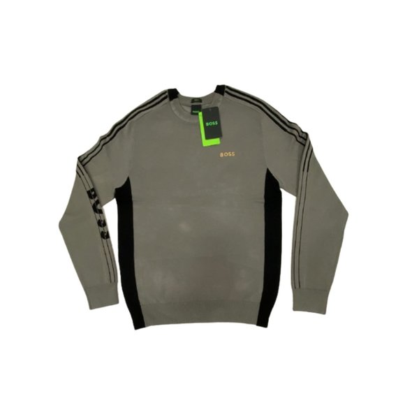 NWT Hugo Boss Men's Color Blocked Cotton Blend Sweater Striped Logo Gray S-XXL - Picture 3 of 6